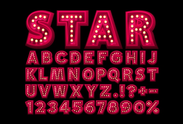 Font star symbol, red letter and numbers set. vector illustration