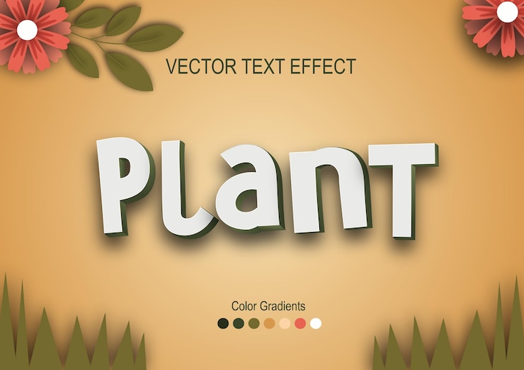 वेक्टर font vector text effect 3d plant