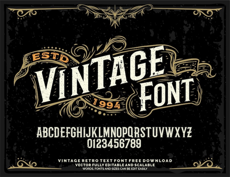 Vector font vintage retro victorian serif script font typography lettering outdoor adventure alfabet