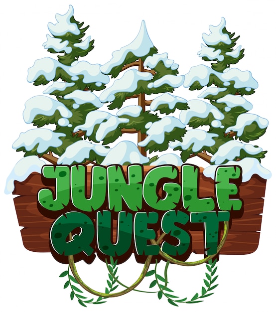 Font for word jungle quest with snow on the trees