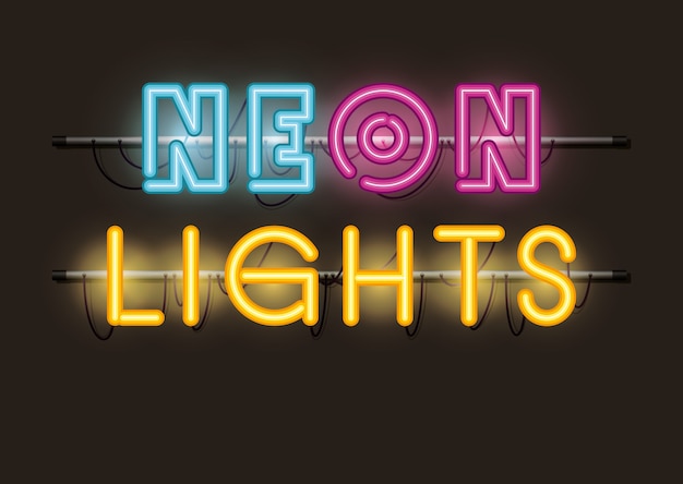 Icone di luci al neon di caratteri