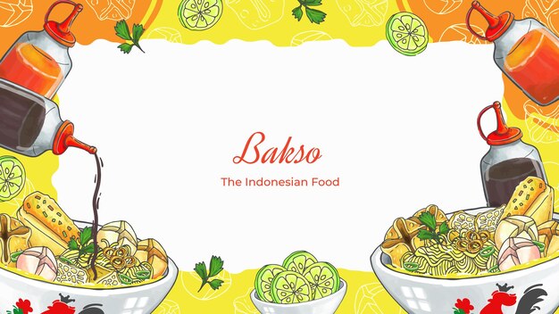 Cibo 09a sfondo di cibo indonesiano bakso disegnato a mano sfondo sate lilit disegnato a mano