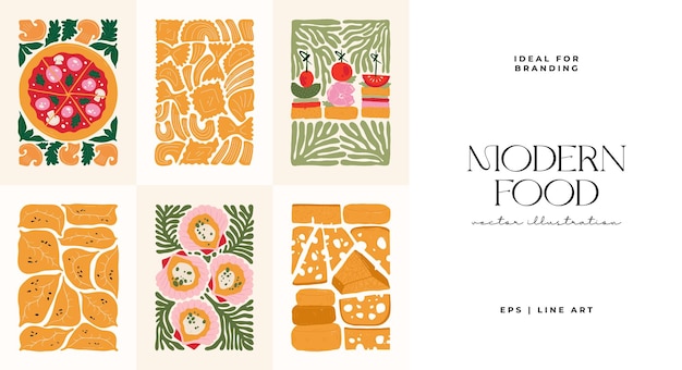 Food abstract elements and healsy composition Modern trendy Matisse minimal style Restaurant poster