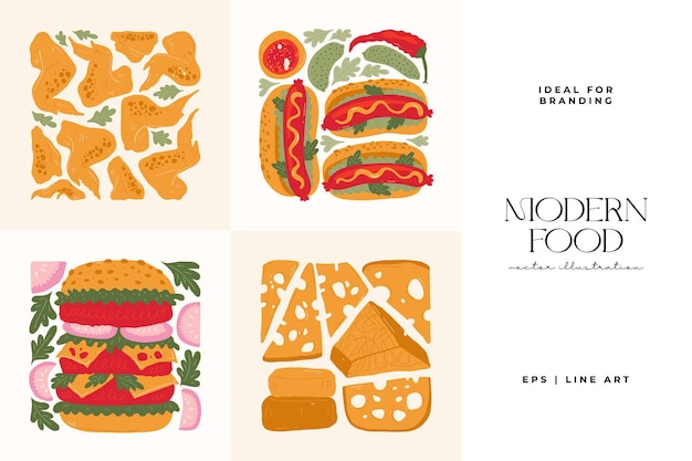 Vettore cibo elementi astratti e composizione salutare moderno stile alla moda matisse minimale poster di ristorante