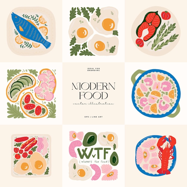 food abstract elements and healsy composition modern trendy matisse minimal style restaurant poster