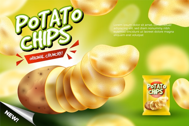 Vector food ad template for potato chips