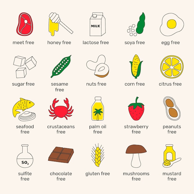 Vector food allergy label collection design