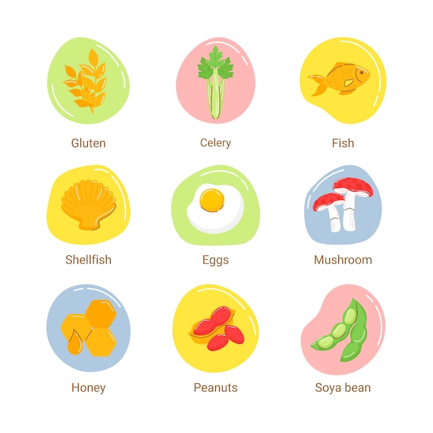 Vector food allergy label collection design