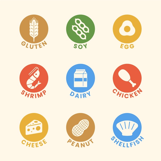 Vector food allergy label collection design