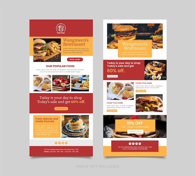벡터 식품 및 음료 이메일 뉴스레터 템플릿 식품 홍보 템플릿 이메일 마케팅 랜딩 페이지