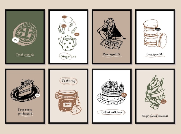 벡터 포스터 디자인 컬렉션을 위한 음식 및 음료 벡터 일러스트레이션