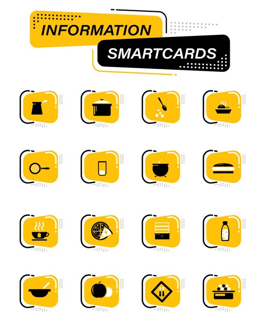 사용자 인터페이스 디자인을 위한 정보 스마트 카드의 음식 및 주방 색상 벡터 아이콘