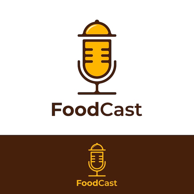 팟캐스트 로고 벡터 디자인 템플릿 영감을 위한 마이크가 있는 팟캐스트 음식 및 마이크 기호에 대한 음식 및 마이크 로고 개념