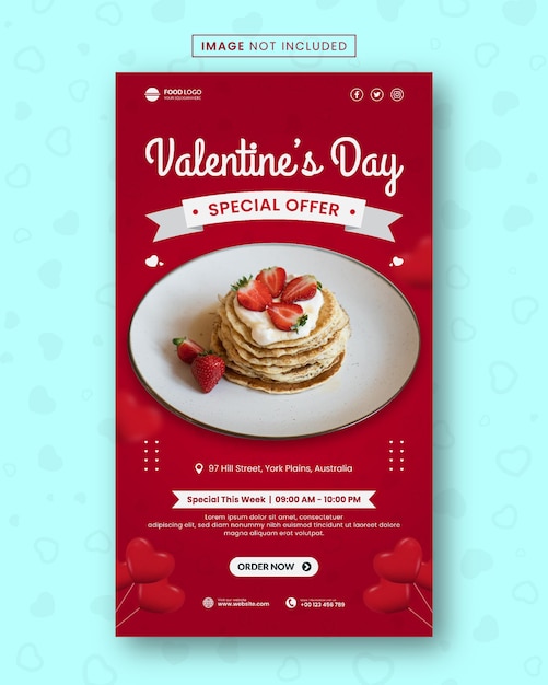 ベクトル フード＆レストランinstagramストーリーテンプレートバレンタインデー
