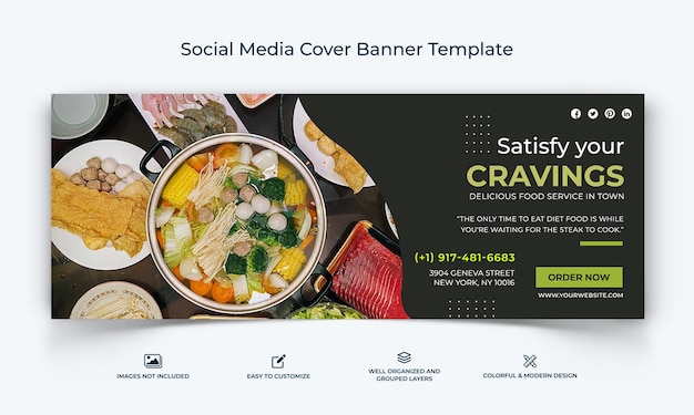 Вектор Еда и ресторан в социальных сетях facebook шаблон обложки баннера премиум вектор