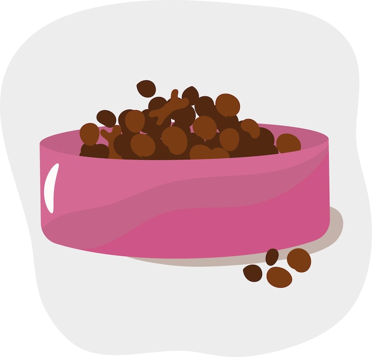 Vector food for animals dry food for cats and dogs in a bowl high quality vector illustration
