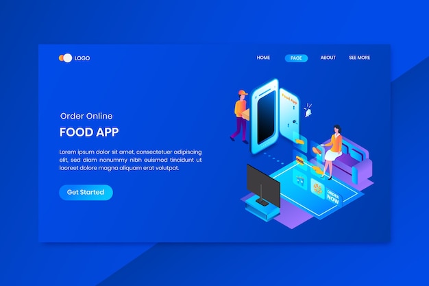 Food App  Isometric Concept Landing Page