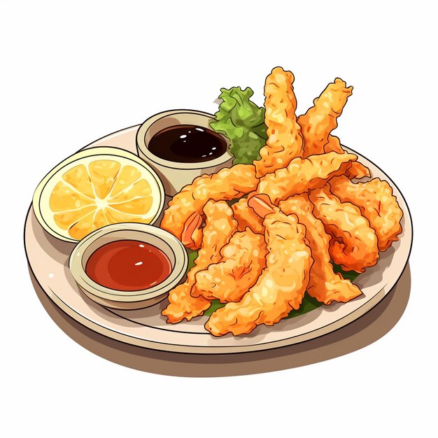 Vettore cibo cucina asiatica ristorante tempura vettore gamberetti giapponesi illustrazione tradizionale giapponese