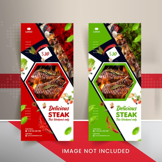 Vector food banner design templates for restaurants' rollup banners and modern design food banner