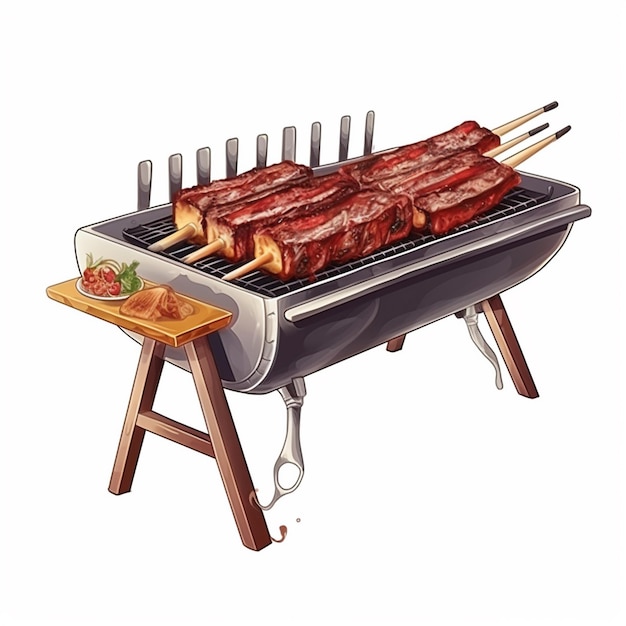 Cibo barbecue barbecue barbecue picnic grill vettore cucina festa bistecca carne all'aperto illustra