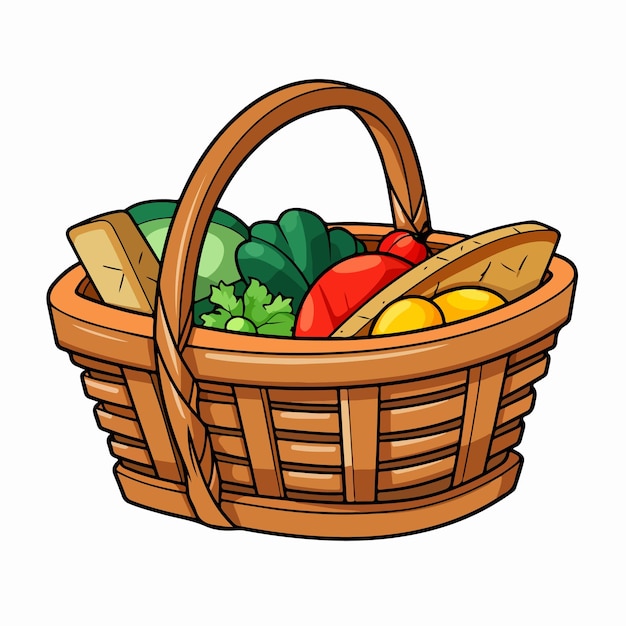 Vector food basket flat vector illustration food basket hand drawing isolated vector illustration