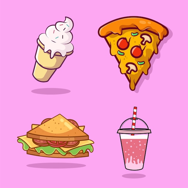 カートゥーン ベクトル アイコン イラスト デザイン 朝食 アイコン コンセプト