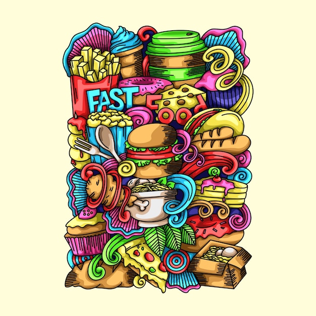 Food and Beverage Doodle Vector Template Design Illustration