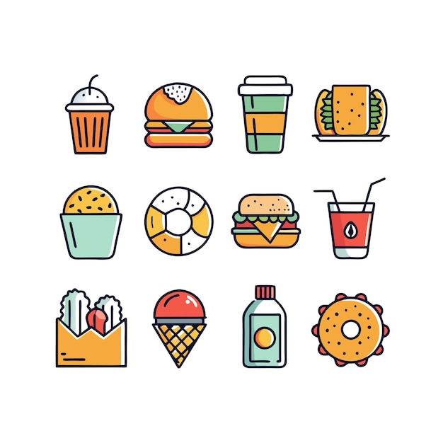 Food and Beverage Icon Set Collection Vector for UI Documents Websites and Mobile Applications