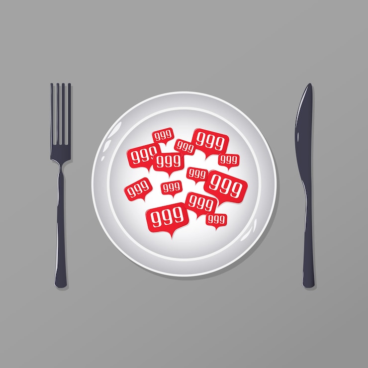 Vector food for blogger hand drawn top view flat vector illustration criterion of popularity in social networks