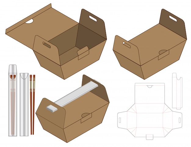 Вектор Пищевая коробка упаковки высечки шаблон дизайна. 3d