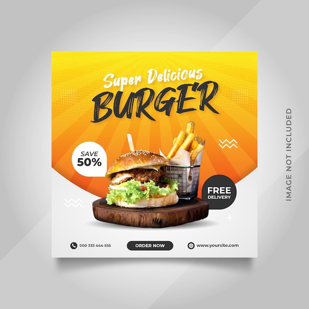 Vector food burger social media instagram post banner template