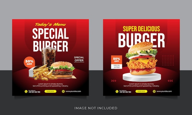 Vector food burger social media promotion banner post design