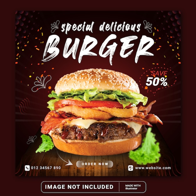 Food burger square banner for social media post banner template