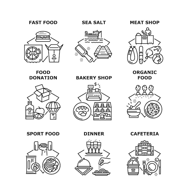 Food cafeteria set icons vector illustrations