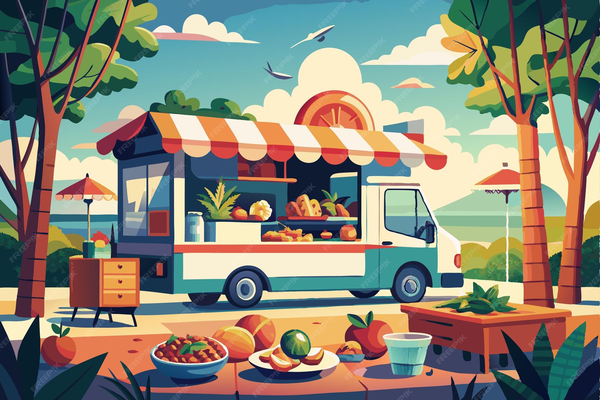 Food Cart Flat Illustration Design | Premium AI-generated vector