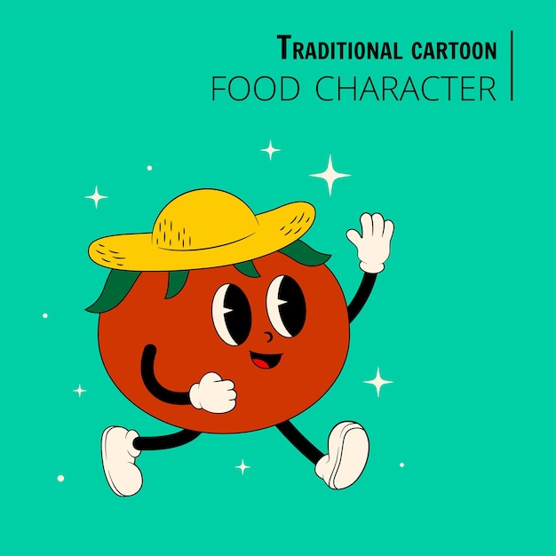 Food character in the style of a traditional cartoon stylish tomato character