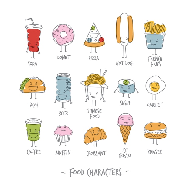 Vector food characters color