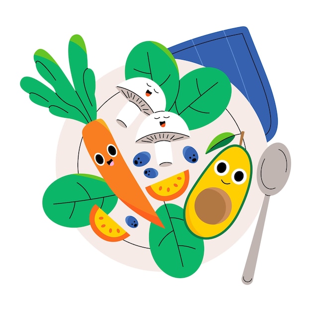 Vector food characters on a plate