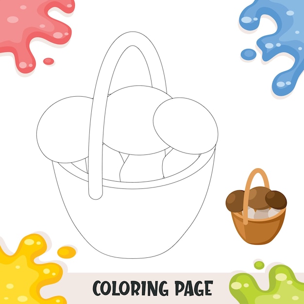 Vector food coloring book for kids with basket of mushroom illustration