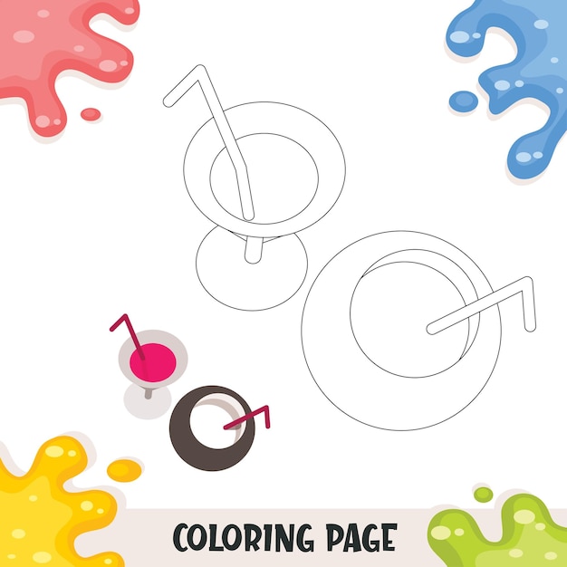 Food coloring book for kids with cocktail drinks illustration