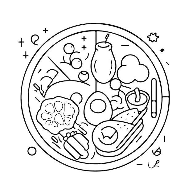 Vector food coloring page line drawing day