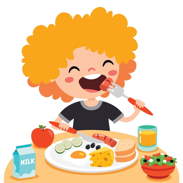 Vector food concept with cartoon kid