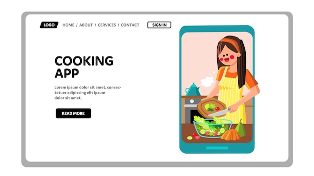 Vector food cooking online app vector