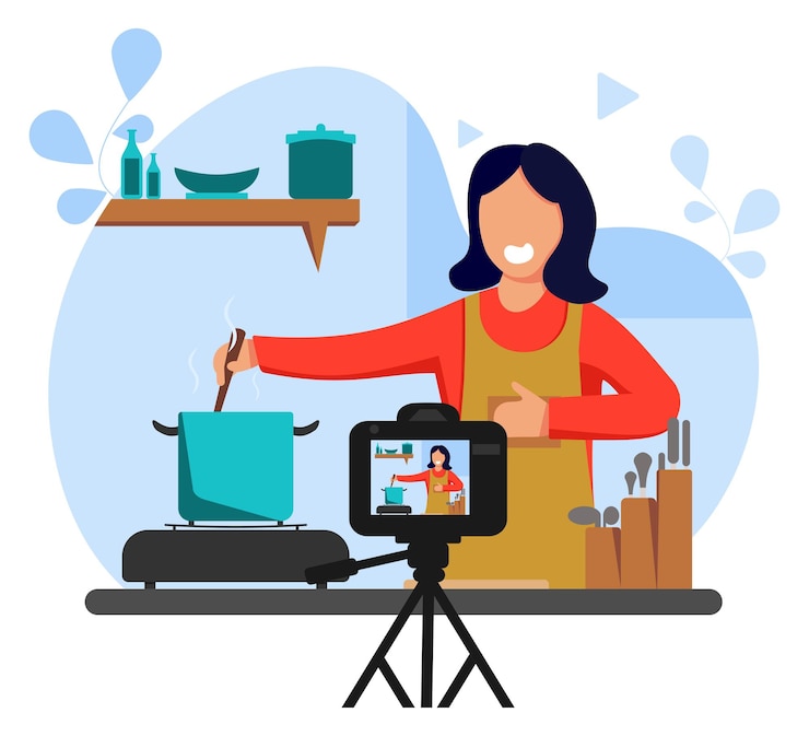 Vector food cooking vlogger filming concept