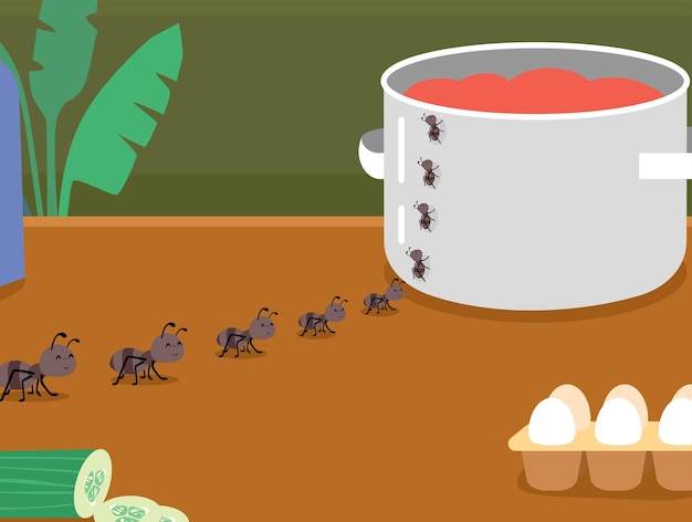 Еда, покрытая муравьями