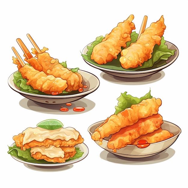 Vettore cibo cucina gamberetti tempura vettore asiatico illustrazione giappone ristorante giapponese pasto trad