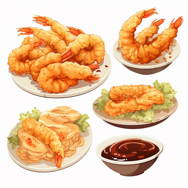 Vector food cuisine shrimp tempura vector asian illustration japan japanese restaurant meal trad