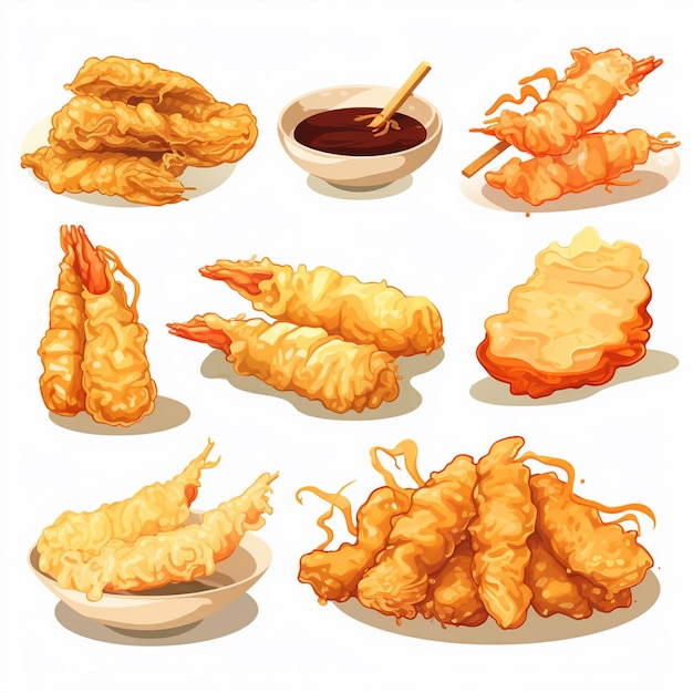 Vettore cibo cucina gamberetti tempura vettore asiatico illustrazione giappone ristorante giapponese pasto trad