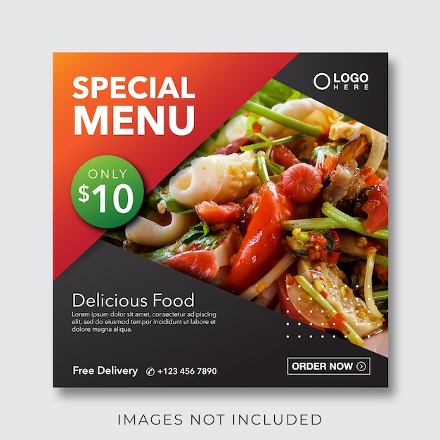 Vector food culinary menu banner for social media post template