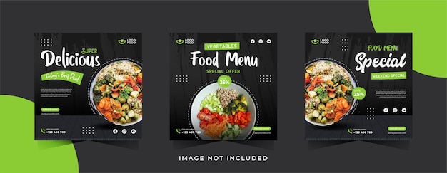 Vettore modello di post sui social media culinari alimentari per la promozione del menu del cibo e la cornice del banner di marketing